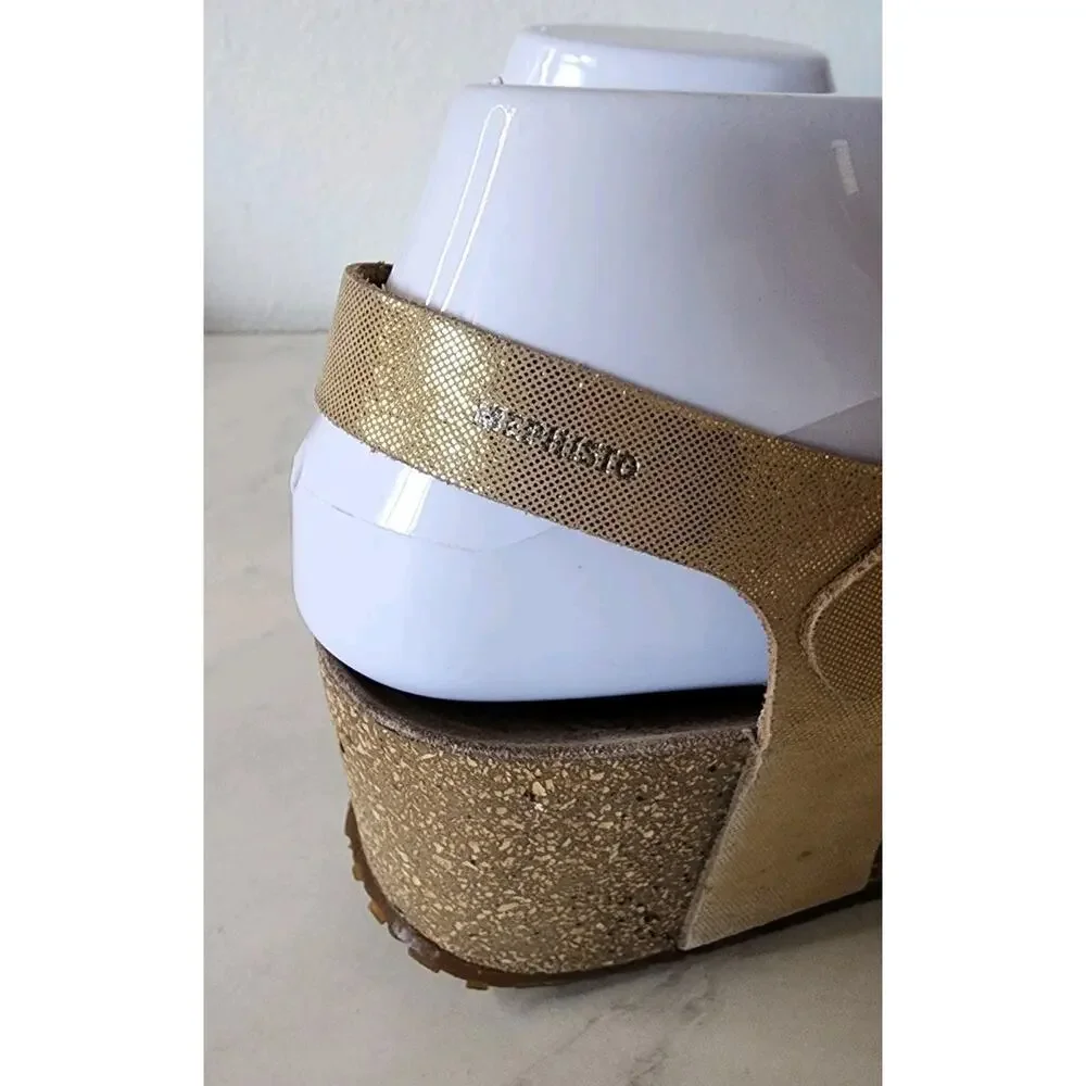 Mephisto Fiona Wedge Sandal Women 6/37 Reptile Snake Black Gold Comfort Shoes